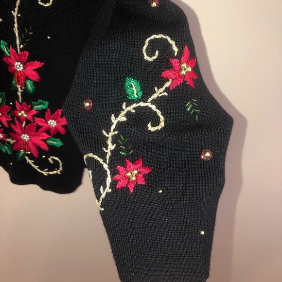 Beaded Vintage Embroidered Holiday Cowl Neck Sweater - Picture 3 of 12